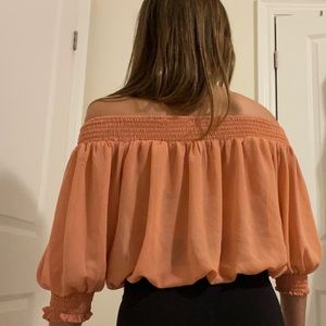 Off the shoulder sheer peach top!